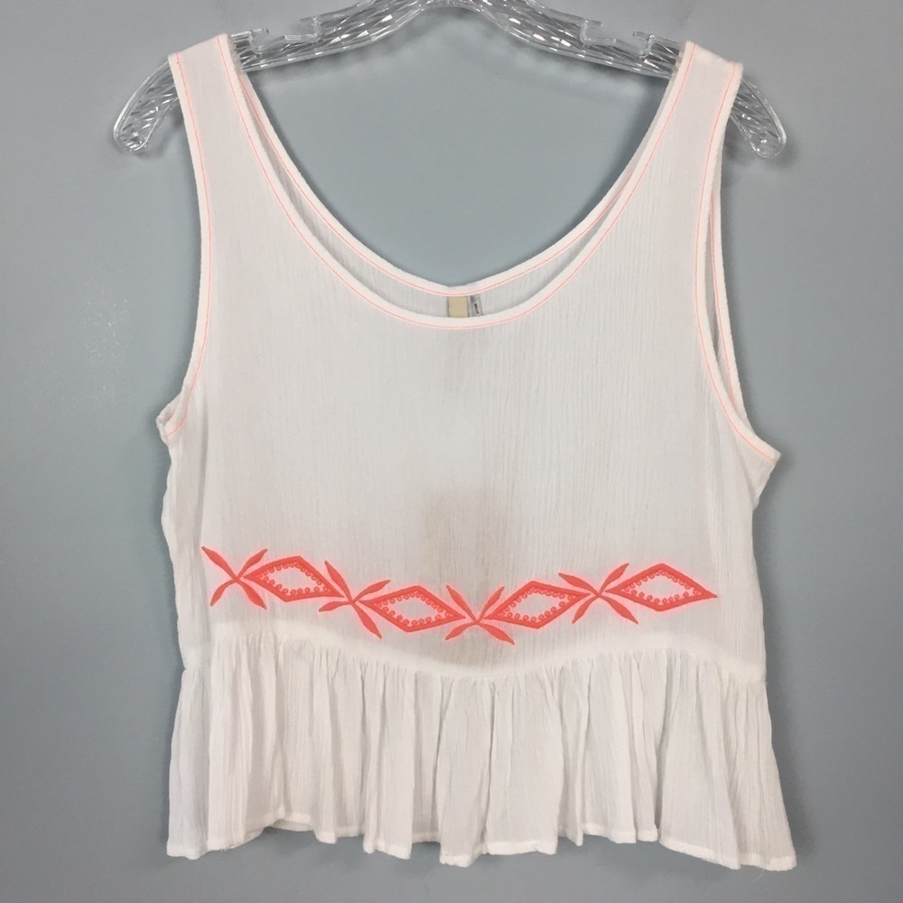 PAPER Crane Embroidered Boho Peplum Tank Top